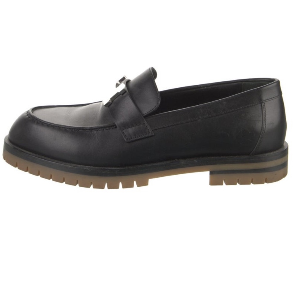 HERMES Black Calfskin Loafers.